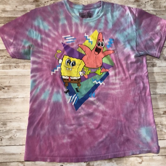 Vintage Sponge Bob Square Pants & Patrick Star tie dye cotton tee, size M - Picture 3 of 8